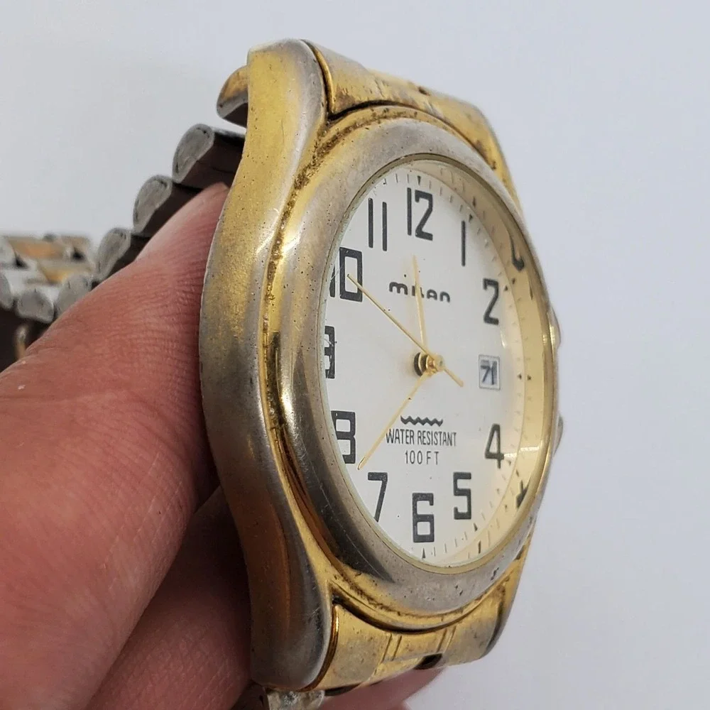 VTG‎ Milan Men's Watch 42MM Gold Dial Date Gold Bracelet Band 7.5